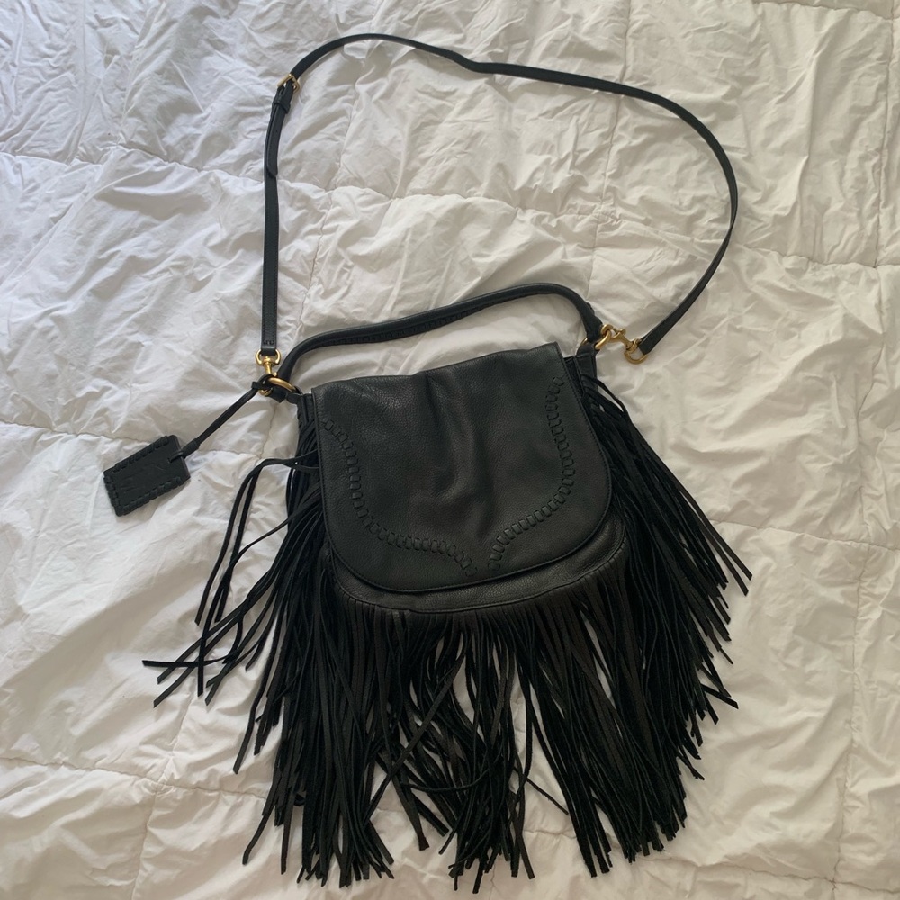 Polo Ralph Lauren Black Leather Fringe Bag